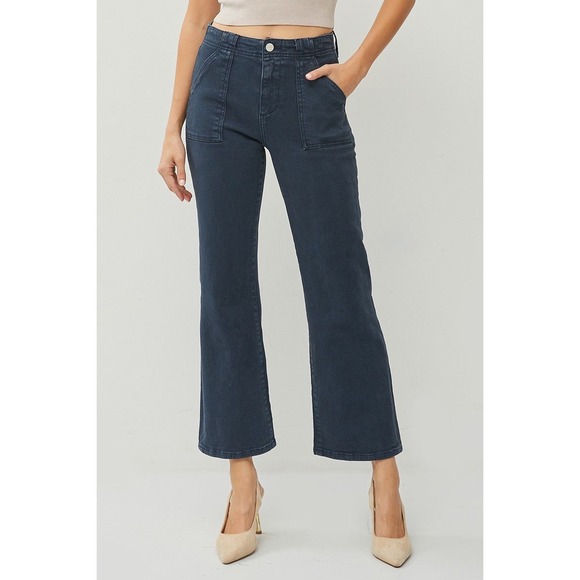 NWT Risen Blueberry Patch Pocket Ankle Flare Jeans Dark Blue Denim Pants 11 / 30 - Picture 1 of 12